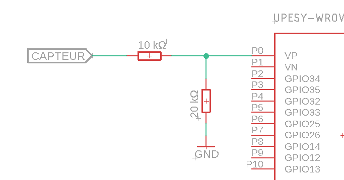 Câblage pont diviseur de tension capteur adc