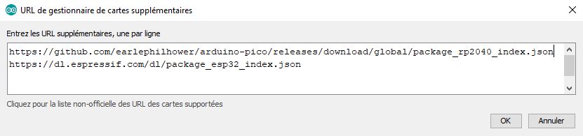 Ajoutez l'url pour programmer la pi pico depuis l'Arduino IDE