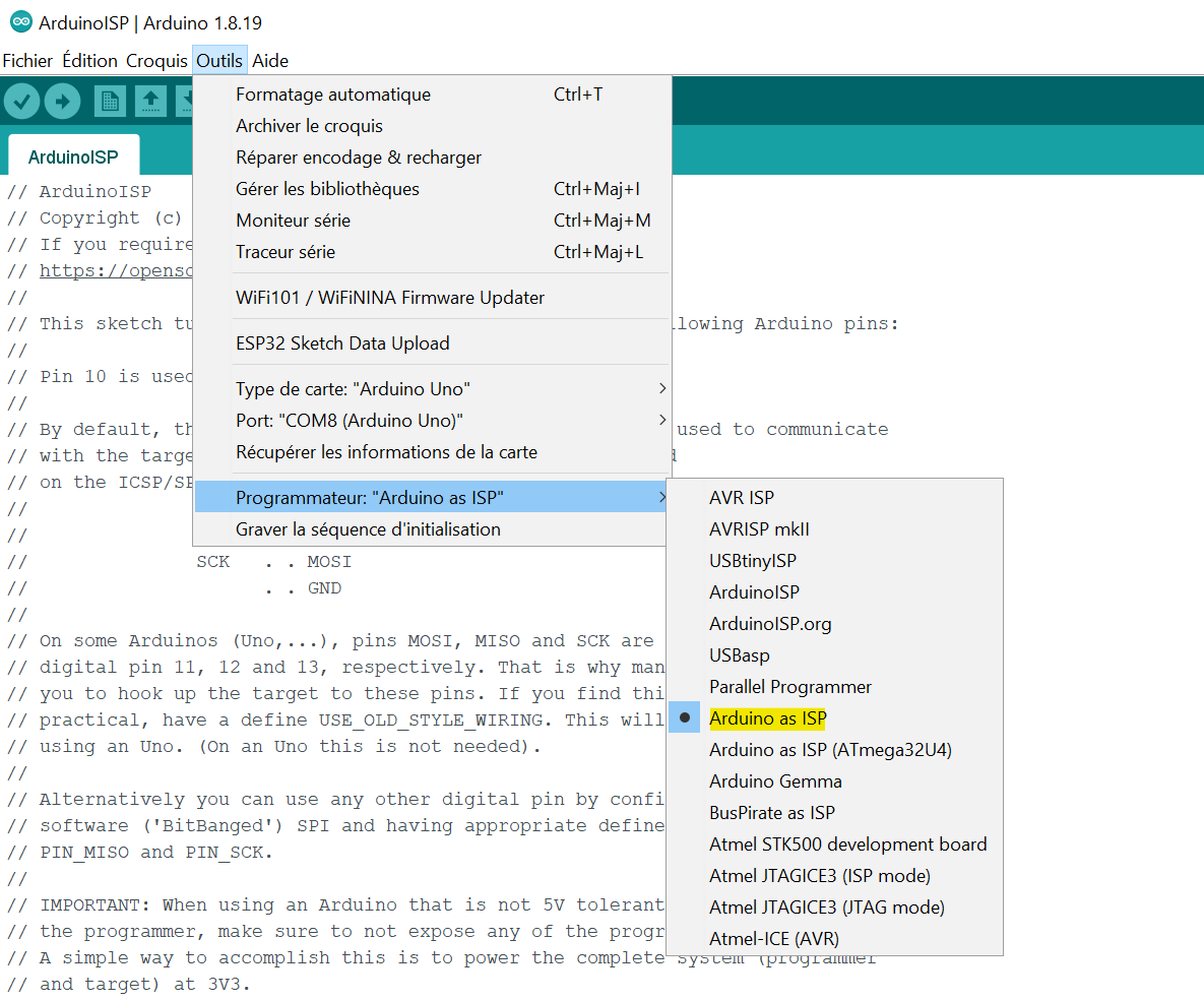 change arduino ide programmator