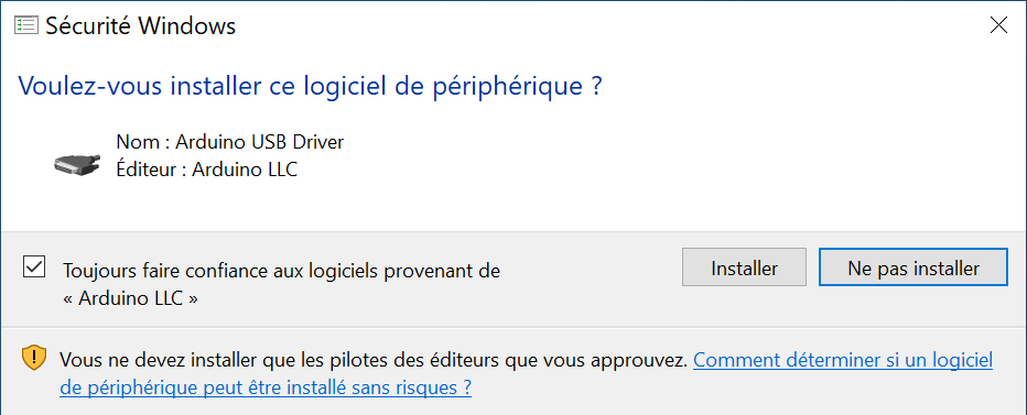 installer driver USB Arduino sur IDE