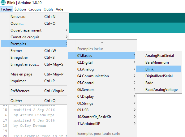 Exemples de sketch pour le Pi Pico depuis l'Arduino IDE