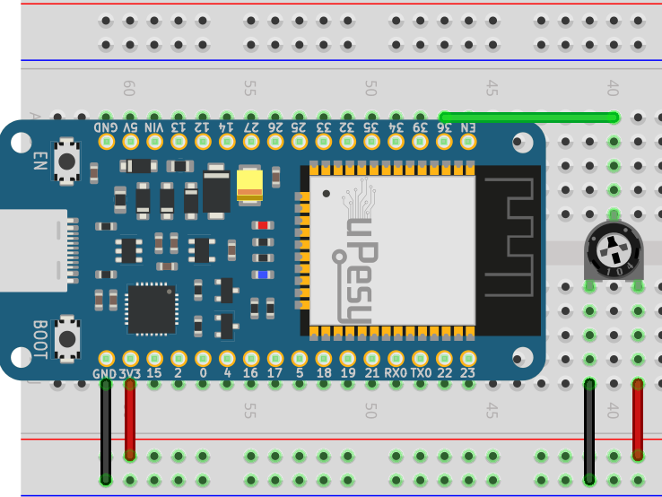 Schéma de câblage ESP32 adc et potentiomètre