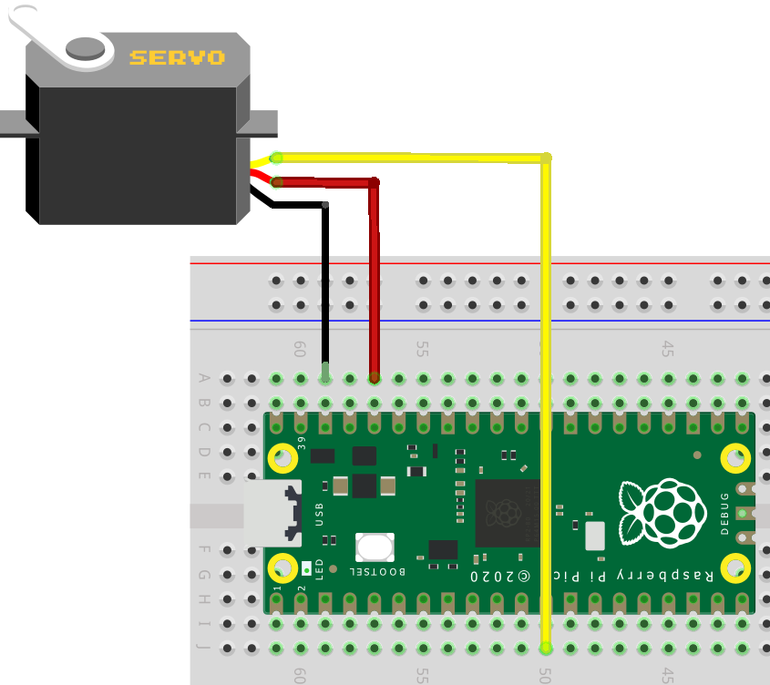 Câblage du servo SG90 Pi Pico