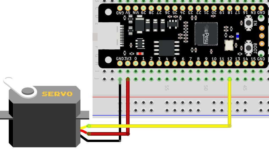 Câblage servo SG90 rpi pi pico micro python