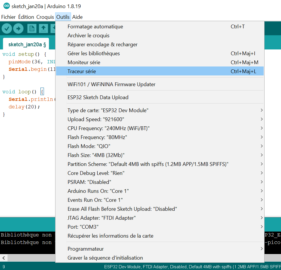 Astuce traceur série Arduino IDE oscilloscope