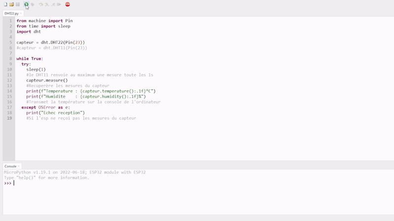 upython DHT22 avec un ESP sur thonny IDE
