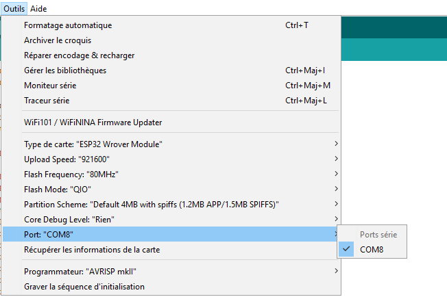 Detection de la carte ESP32 dans Arduino IDE