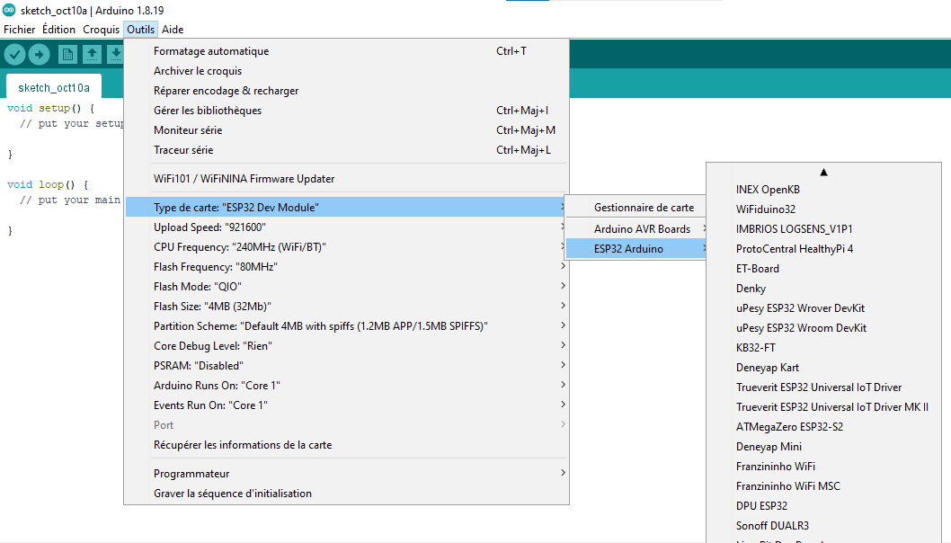 ajout des nouvelles cartes dans Arduino IDE