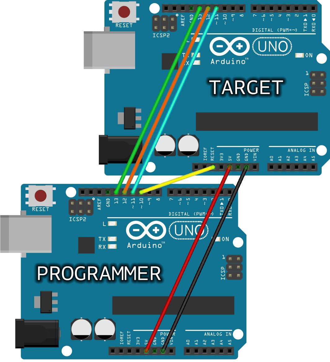 branchement icsp bootloader arduino uno