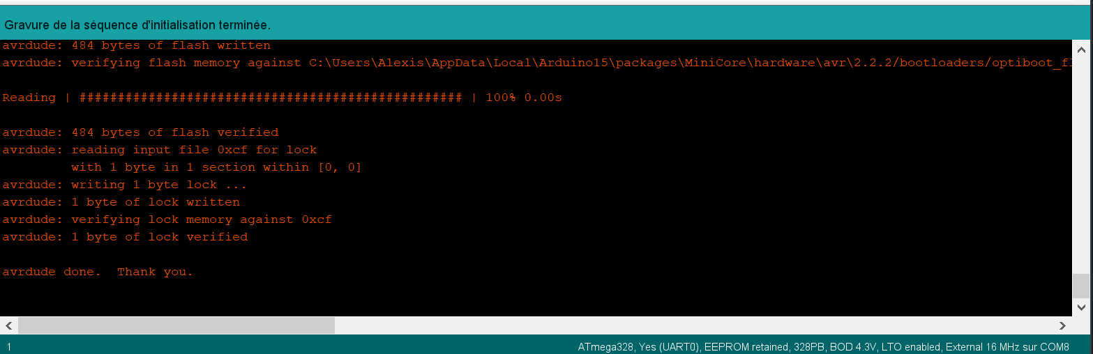 flasher bootloader sur 328PB depuis MiniCore dans Arduino IDE