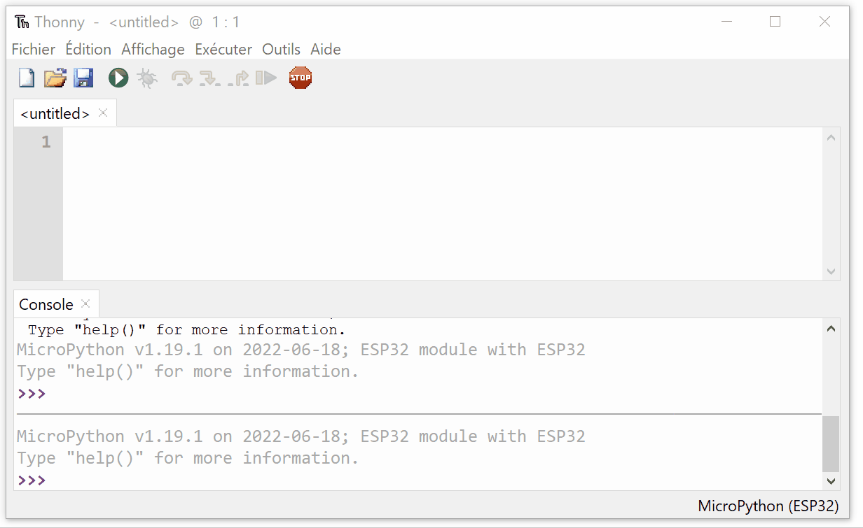 redémarrer l’interpreteur micropython dans thonny ide