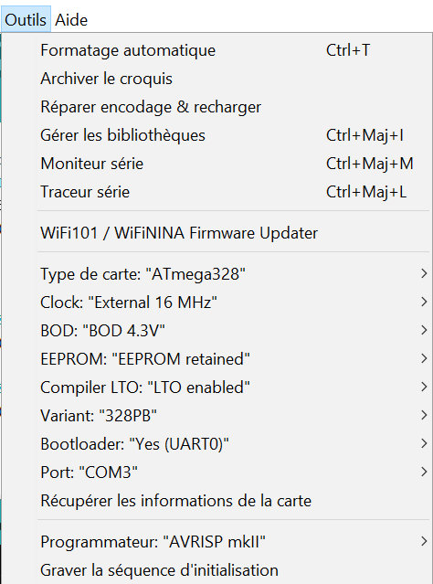 Config utilisation normale Atmega328PB