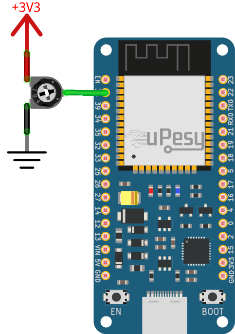 Schéma de câblage ESP32 adc et potentiomètre